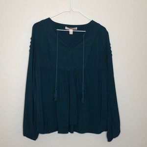 Forever 21 Drawstring Front Blouse Top Long Sleeve